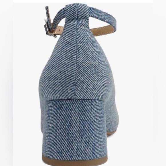 Denim & black Roxana Cap Toe Ankle Strap Low Block‎ Heel Pumps size 10 brand new - Picture 5 of 5